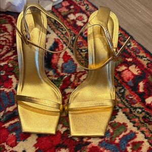 Cult Gaia Shimmering Gold Strappy Heels